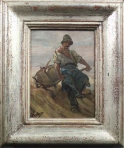 Steinbrucharbeiter Mit Schubkarren by Friedrich von Keller