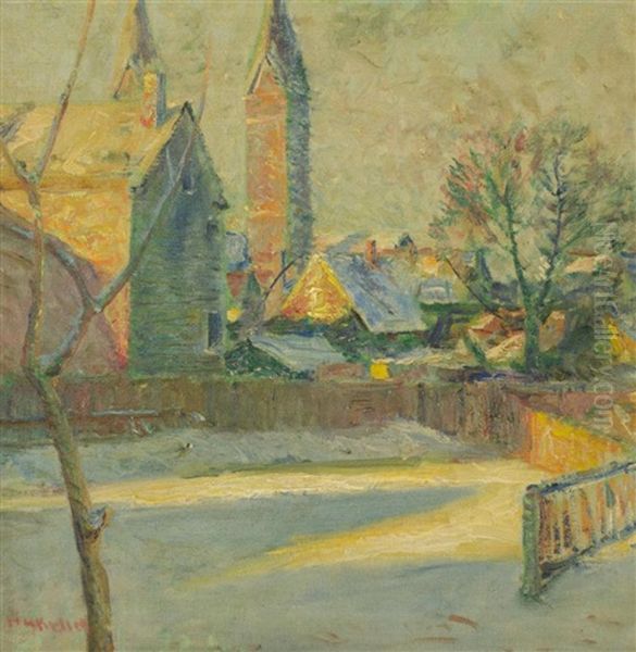Village Scene In Winter by Henry George Keller