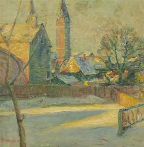 Village Scene In Winter by Henry George Keller