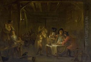 Wirtshausszene Mit Musikanten, Soldaten Und Gasten An Einem Tisch by Johann-Heinrich Keller