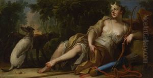 Rastende Diana Mit Zwei Jagdhunden by Johann-Heinrich Keller