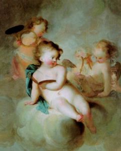 Musizierende Und Malende Putten In Den Wolken, Allegorie Der Musik Und Malerei