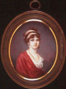 A Portrait Of Friederike Wilhelmine Caroline, Princess Of Baden, Queen Of Bavaria, In White Dress by Moritz Kellerhoven