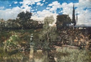 Italienische Parklandschaft Mit Einer Villa Im Hintergrund by Paul Wilhelm Keller-Reutlingen