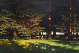 Grasende Schafe Auf Der Waldlichtung