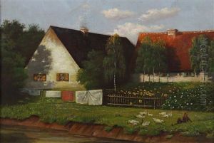 Gansehirte Hinter Dem Gehoft by Paul Wilhelm Keller-Reutlingen