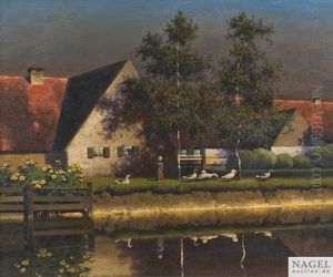Sommeridyll Mit Strickender Ganseliesel Hinterm Bauernhaus Sommeridyll Mit Strickender Ganseliesel Hinterm Bauernhaus