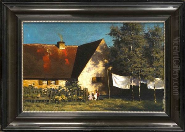Sommerliche Idylle Mit Spielenden Kindern Vor Einem Bauernhaus - view 1