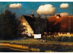 Gehoft Unter Wolken Im Spatsommerlicht by Paul Wilhelm Keller-Reutlingen