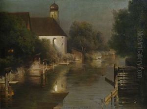 Flusslauf Mit Kapelle Von Furstenfeldbruck by Paul Wilhelm Keller-Reutlingen