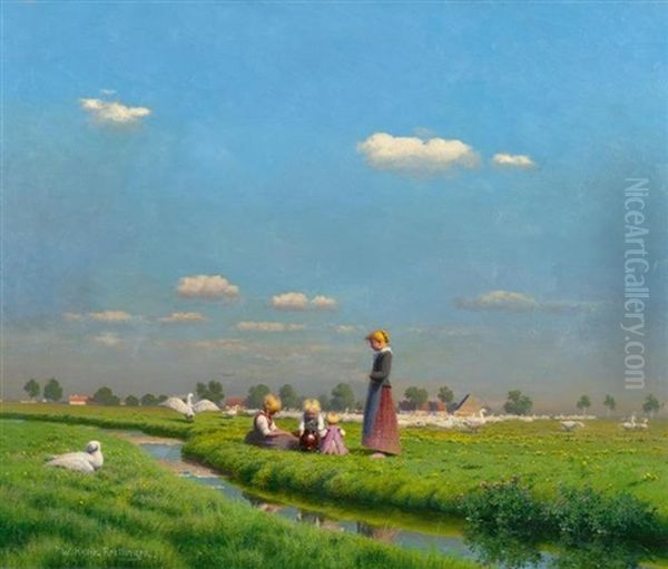 Landschaft Mit Mutter Und Kindern Mit Gansen - view 1