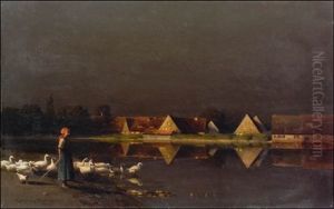 Paimentytto Ja Hanhia by Paul Wilhelm Keller-Reutlingen