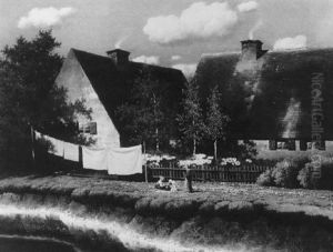 Bauernhauser Am Bach by Paul Wilhelm Keller-Reutlingen
