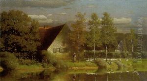 Bauerin Beim Gansehuten Am Dorfweiher by Paul Wilhelm Keller-Reutlingen