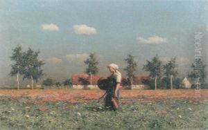 A Girl In A Field Of Flowers by Paul Wilhelm Keller-Reutlingen