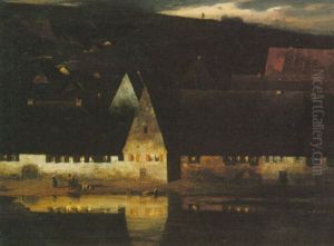 A Lakeside House By Night