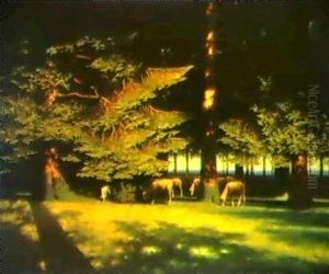 Weidende Schafe Auf Einer Waldlichtung by Paul Wilhelm Keller-Reutlingen