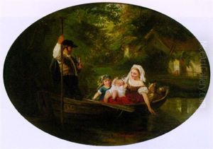 Junge Familie Im Nachen Auf Dem Stillen Fluss by Franz Kels