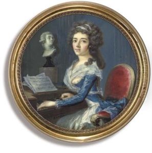 A Young Lady, Playing A Pianoforte, Seated In A Gilt-wood Red Upholstered Chair A Young Lady, Playing A Pianoforte, Seated In A Gilt-wood Red Upholstered Chair