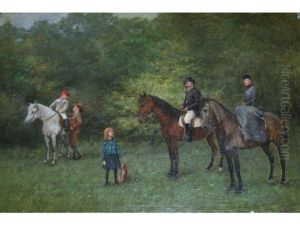 A Family With Their Horses by Jenoe (Eugen) Kemendy