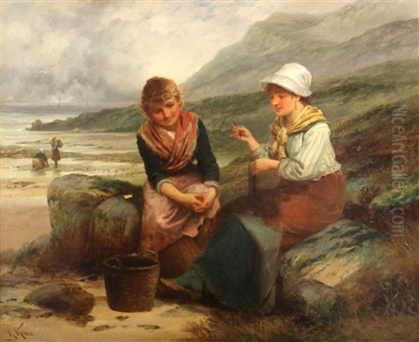 Fishergirls Mending Nets On The Beach - view 1