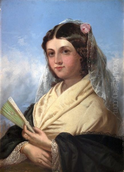Joven Con Mantilla Y Abanico - view 1