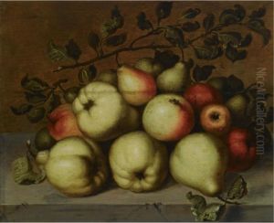 A Still Life With Pears And Apples On A Stone Ledge by Jan, Johannes Baumann