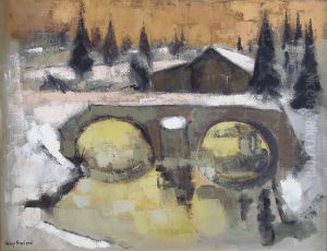 Pont Sur Le Doubs Sous La Neige by Jean Henri Baumann