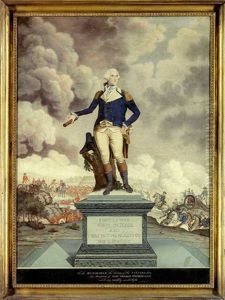 A Portrait Of General George Washington Against The Backdrop Of A Battle Scene - The Whiskey Rebellion Riots? (after John Eckstein, W/copy Of Engraving, Verso) by Frederick Kemmelmeyer