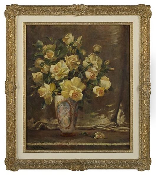 Still Life Of Yellow Roses In A Porcelain Vase - view 1