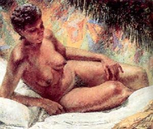 Reclining Female Nude by Geza Kende