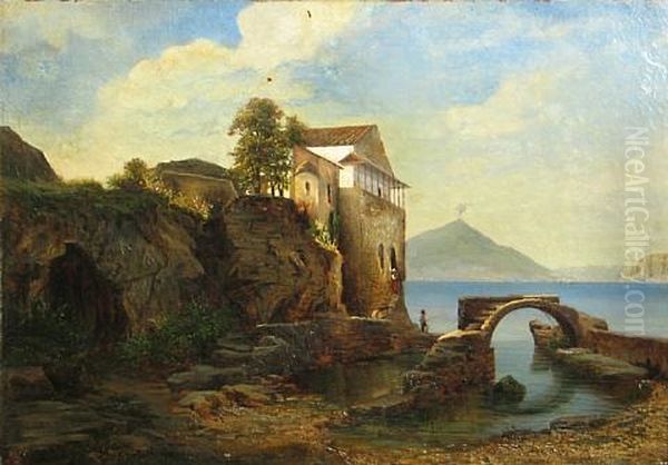 A View Of A Farmhouse By A Lake - view 1