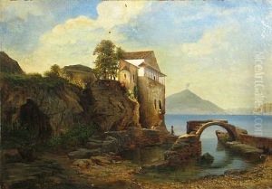 A View Of A Farmhouse By A Lake by Marie von Kendell