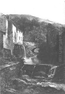 Woman And Child By A Watermill by Augustus Fredrick Kenderdine