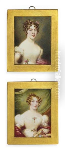 Mary Jane Todd, Nee Brydges, In White Dress With Gem-set Brooches At Corsage And Waist, Gold Earrings, Red Shawl And Green Curtain Background (+ 3 Others; 4 Works) - view 1