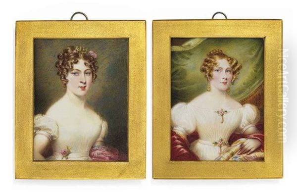 Mary Jane Todd, Nee Brydges, In White Dress With Gem-set Brooches At Corsage And Waist, Gold Earrings, Red Shawl And Green Curtain Background (+ 3 Others; 4 Works) - view 1