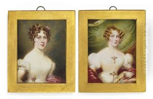 Mary Jane Todd, Nee Brydges, In White Dress With Gem-set Brooches At Corsage And Waist, Gold Earrings, Red Shawl And Green Curtain Background (+ 3 Others; 4 Works)