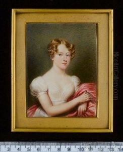 A Lady, Wearing White Dress With Short Puff Sleeves And Cerise Cloak With Embroidered Trim by Emma Eleonora (Eleanor) Kendrick