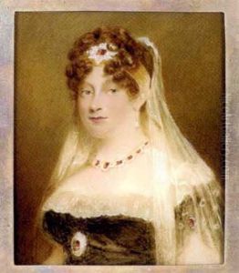 Princess Elizabeth, Landgravine Of Hesse-homburg, In Lace-bordered Black Dress, Ruby Brooch At Corsage And Pearl-set Ruby Necklace, Matching Ruby Brooch Worn On A Gold Band by Emma Eleonora (Eleanor) Kendrick