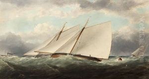 Yachts Racing Off Dublin Bay With A Paddle Steamer In The Distance by Matthew Kendrick