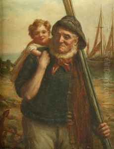 Fisherman Returning With Child On Shoulder by Sydney Percy Kendrick