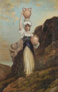 Young Woman With Flowers At A Grotto by Charles Napier Kennedy
