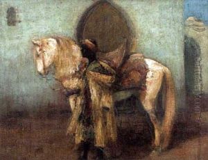 An Arab With His Grey Stallion