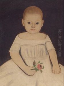 A Portrait Of A Little Girl In A White Dress Holding A Rose by William W. Kennedy