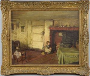 Victorian Cottage Interior With A Child Gazing At A Kitchen Stove