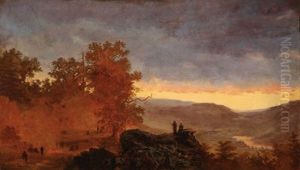 An Expansive River Valley Landscape With Soldiers Overlooking An Encampment Below (sketch) by John Frederick Kensett