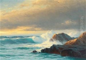 Breakers On The Coast At Sunset by Carl Kenzler