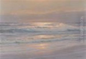 Waves Breaking On A Beach At Sunrise, Sea Birds Nearby by Carl Kenzler