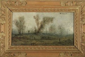 Landschapjes Met Bomen En Telkens Klein Figuurtje (4 Works) by Frederik Jean Louis van de Kerckhove