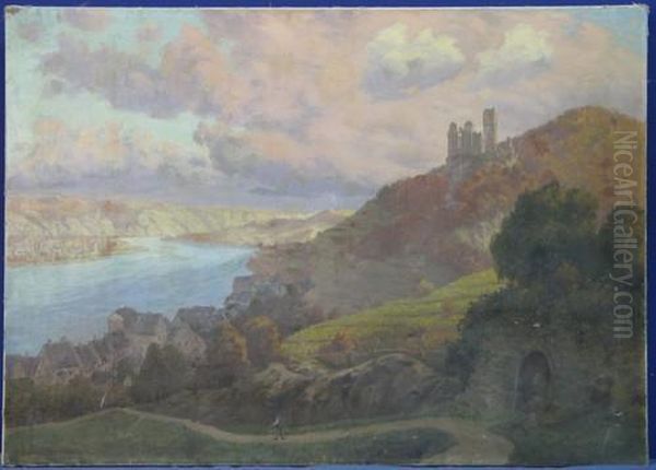 Mosel- Oder Rheinlandschaft Mit Dorf Am Ufer - view 1